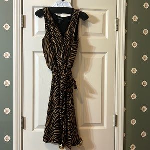 White house black market dress womens 6 brown animal print fit and flare silk
